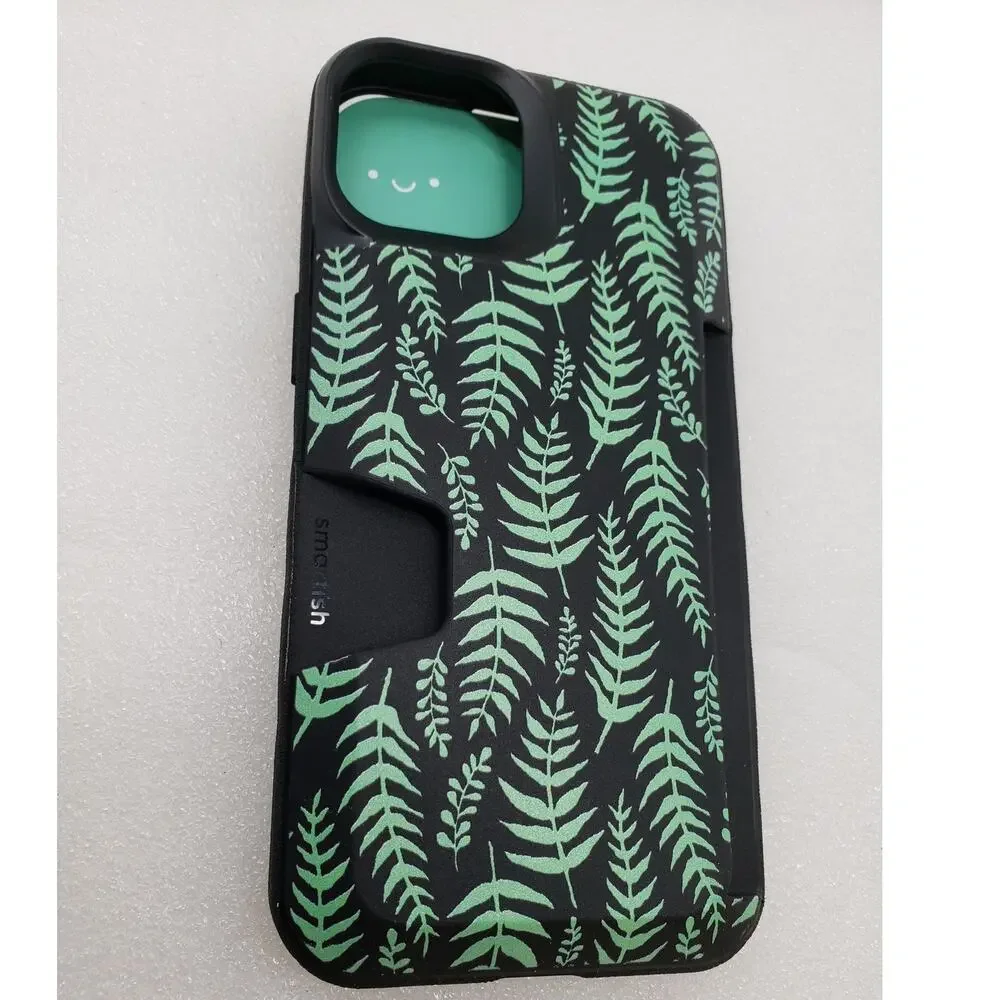 Smartish iPhone 14 Wallet Case Wallet Slayer Vol 1 - Black Fern Leaf Cover